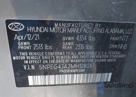 2021 Hyundai Sonata Se z USA, uszkodzony, nr VIN 5NPEG4JA2MH128037